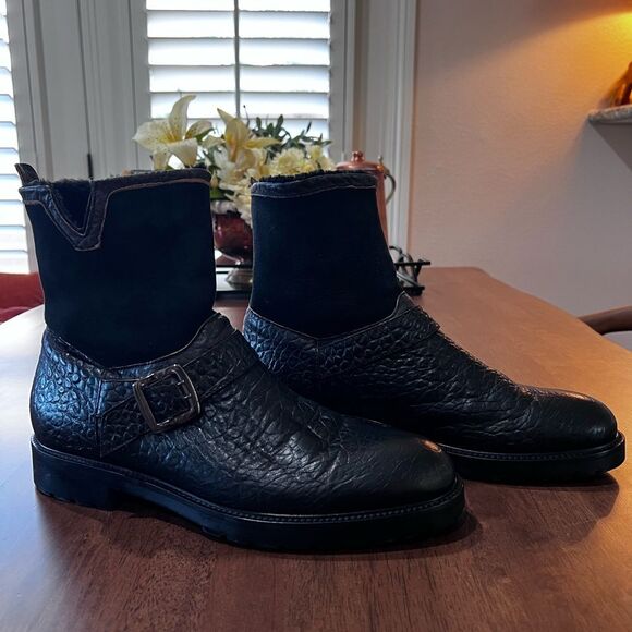 Ross & Snow Federico SP Black Moto Boots Shearling Lined Italian Leather 10.5 - Picture 2 of 10